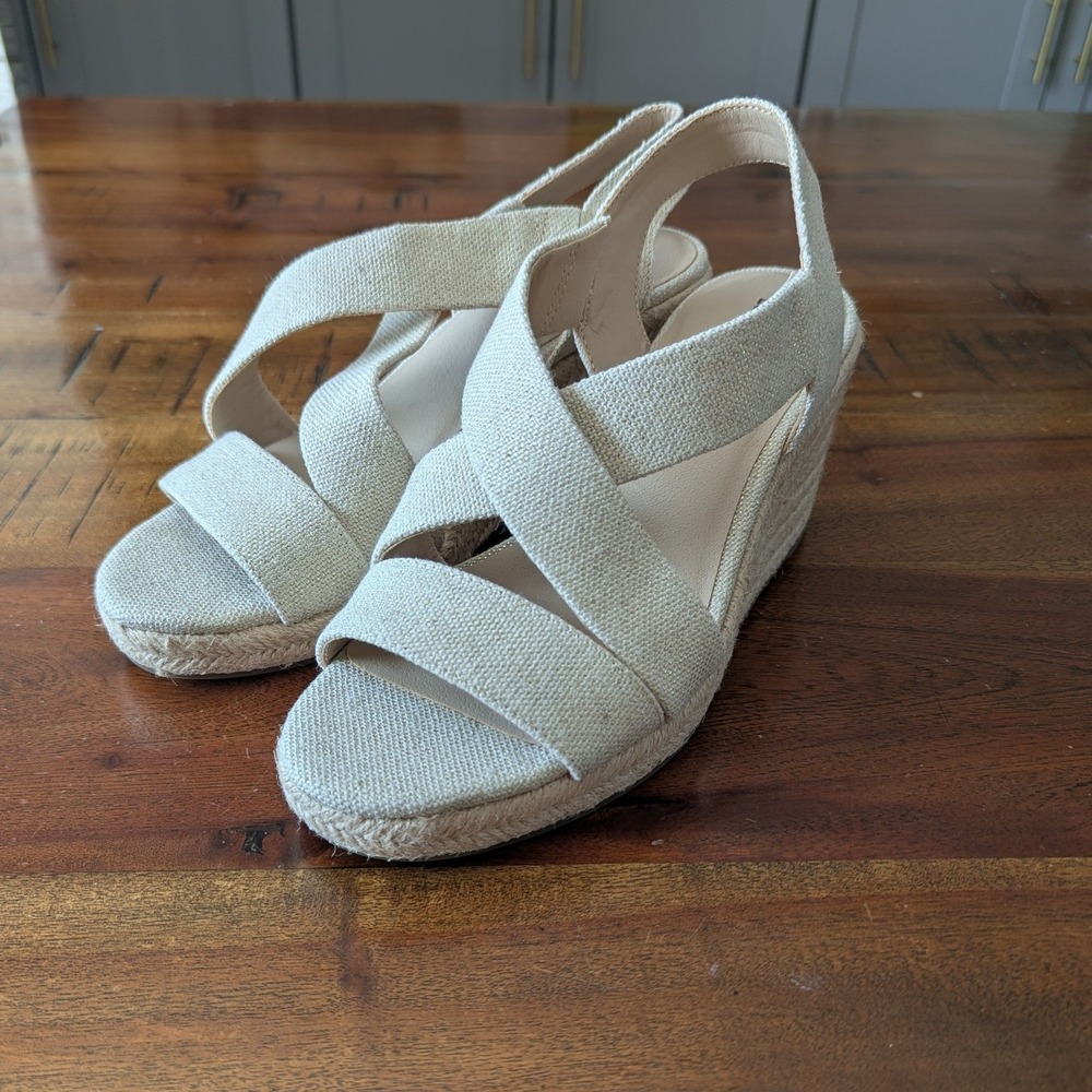Lucky Brand Cliesa Espadrille Wedge Beige Metallic Slingback 9M Shimmer Coastal